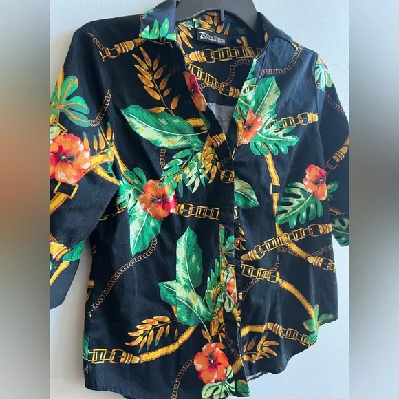 7th Avenue Design Studio Woman's Black Floral Cotton Blend Blouse Size Med - Picture 2 of 5